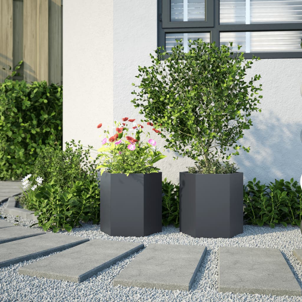 Plantenbakken Zeshoek Staal Antracietkleurig 2 46 x 40 x 45 cm Staal/Antracietkleurig