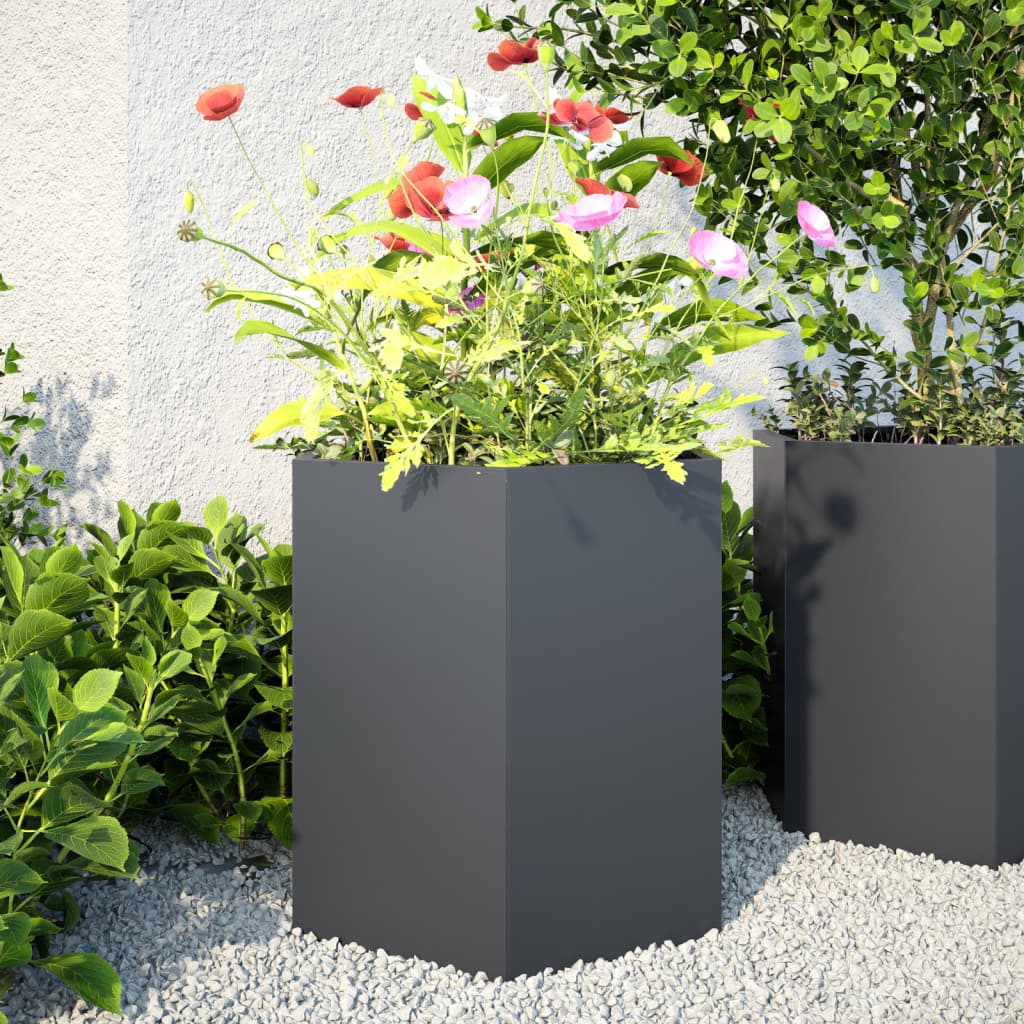 Plantenbakken Zeshoek Staal Antracietkleurig 2 46 x 40 x 45 cm Staal/Antracietkleurig