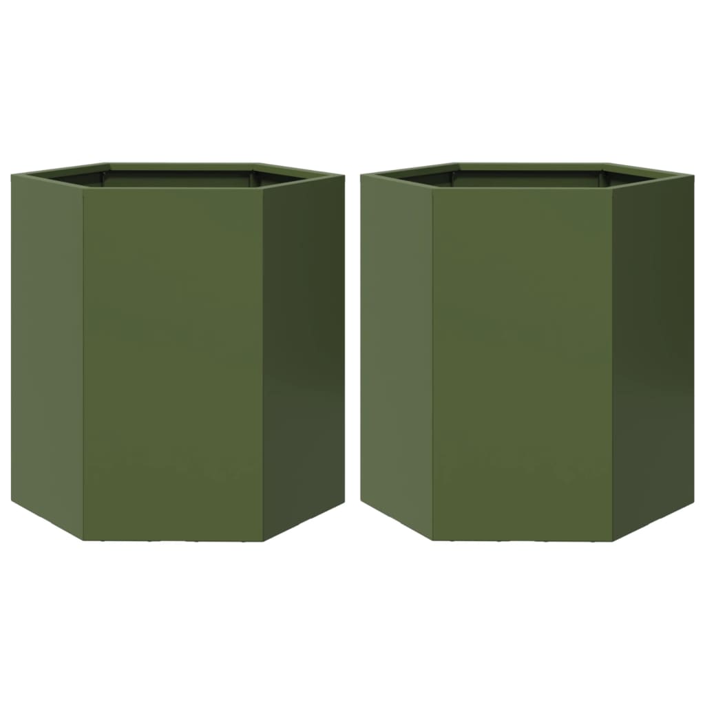 Plantenbakken Zeshoek Staal Olijfgroen 2 46 x 40 x 45 cm Staal/Groen