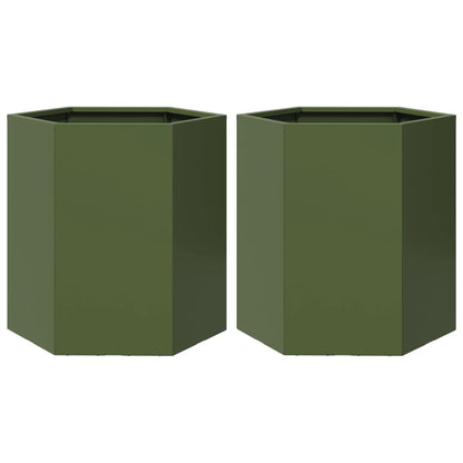 Plantenbakken Zeshoek Staal Olijfgroen 2 46 x 40 x 45 cm Staal/Groen