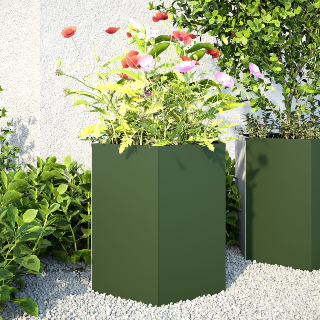 Plantenbakken Zeshoek Staal Olijfgroen 2 46 x 40 x 45 cm Staal/Groen