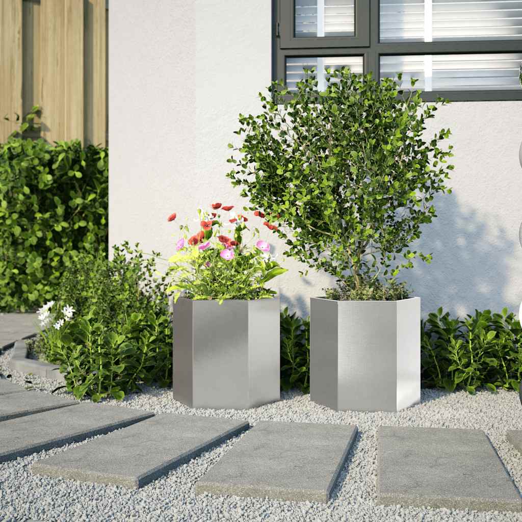 Plantenbakken Zeshoek Roestvrijstaal 2 46 x 40 x 45 cm Roestvrij staal/Lichtgrijs