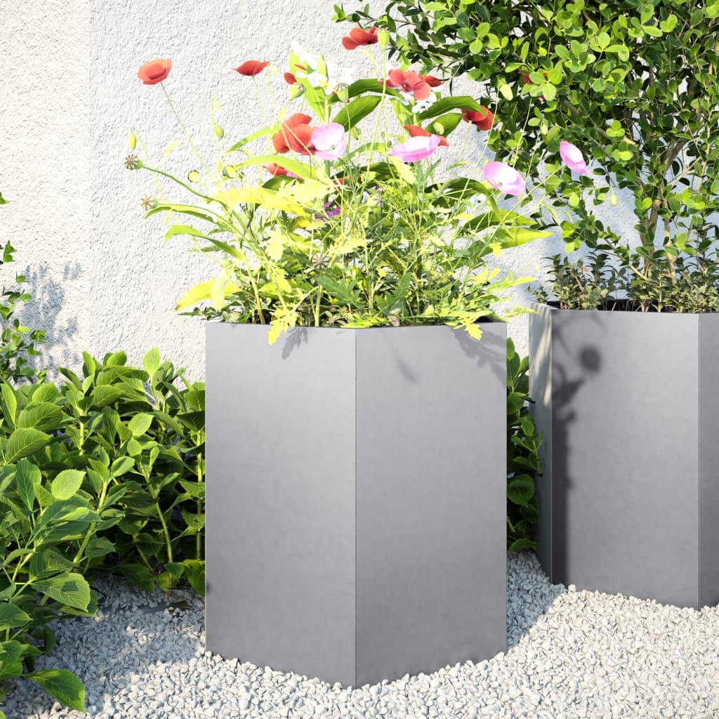 Plantenbakken Zeshoek Gegalvaniseerd Staal 2 46 x 40 x 45 cm Gegalvaniseerd staal/Grijs