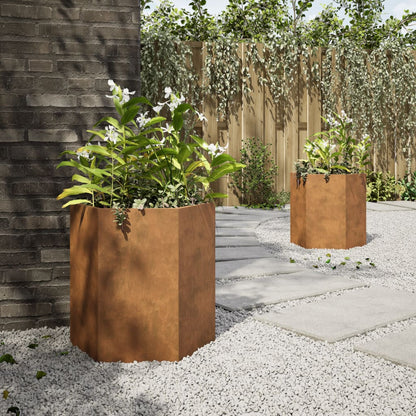 Plantenbakken Zeshoek Weervast Staal 2 46 x 40 x 45 cm Cortenstaal/Bruin