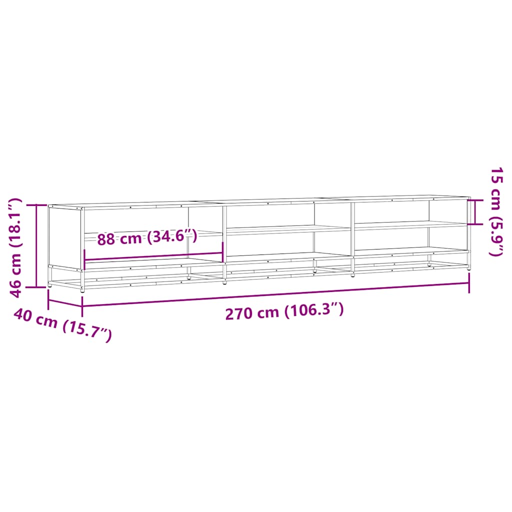Tv-meubel 270x40x46 cm bewerkt hout sonoma eikenkleurig