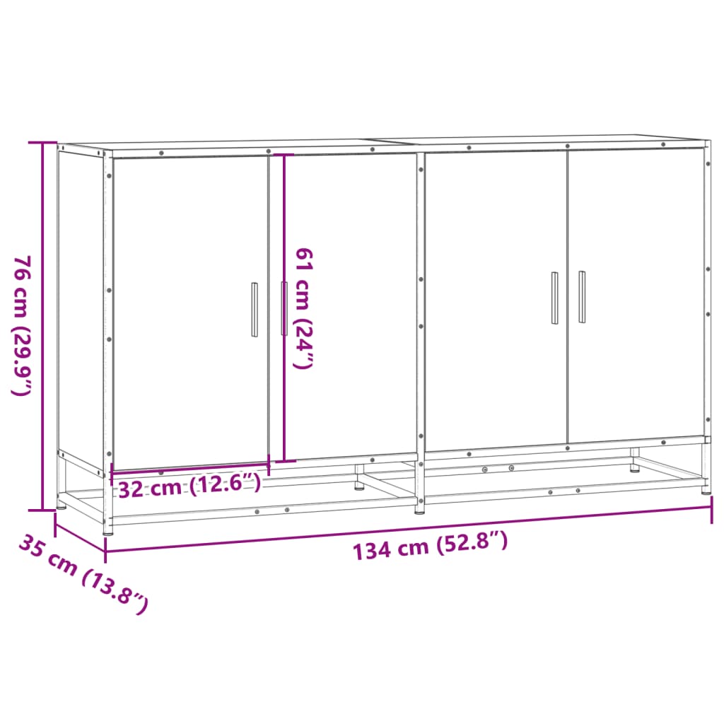 Dressoir 134x35x76 cm bewerkt hout bruin eikenkleurig