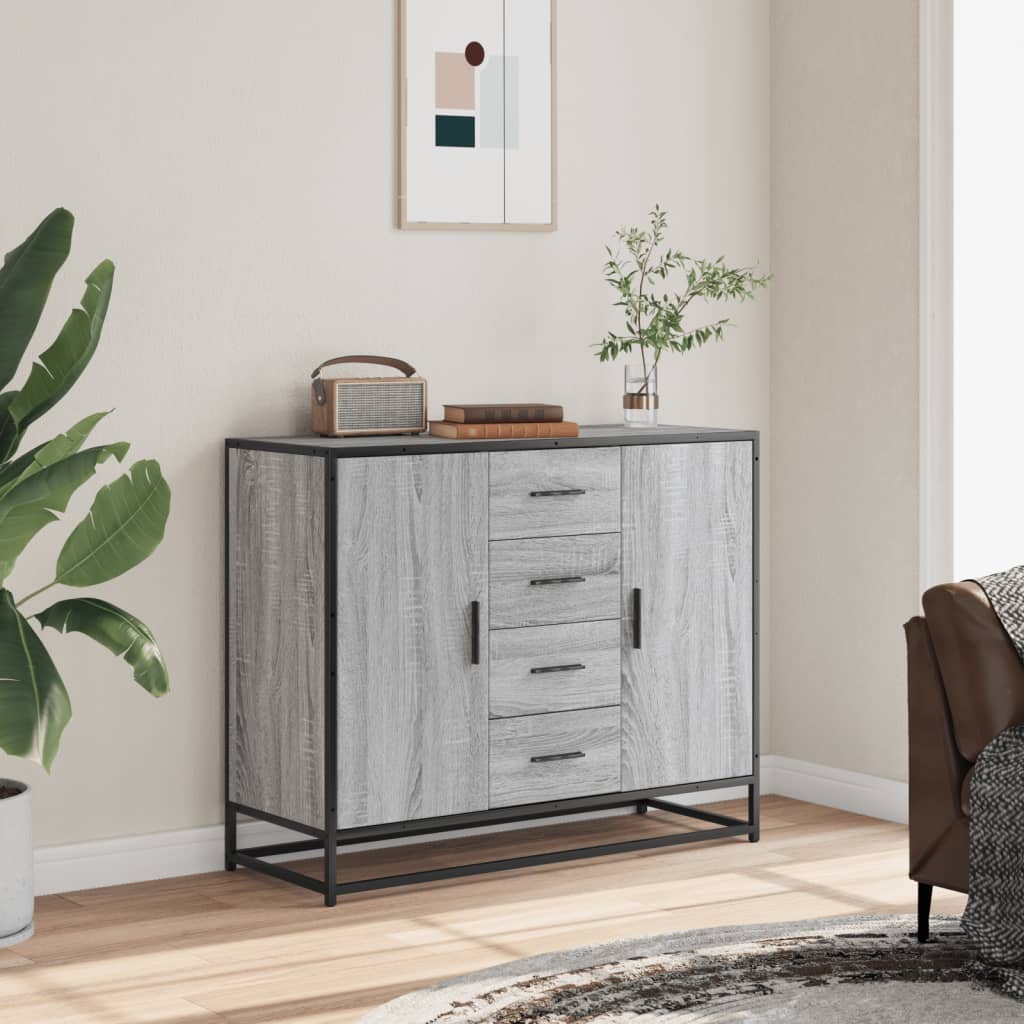 Dressoir 92x35x76 cm bewerkt hout grijs sonoma eikenkleurig