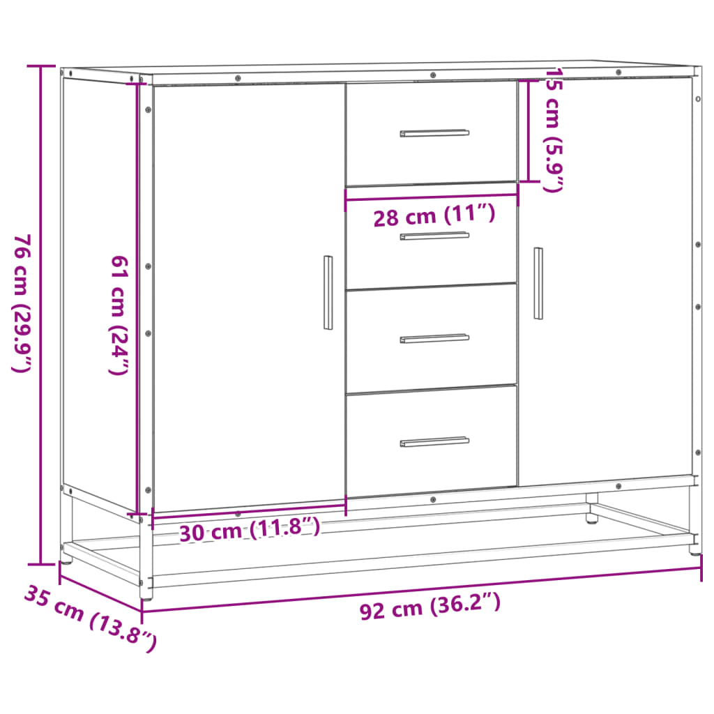 Dressoir 92x35x76 cm bewerkt hout grijs sonoma eikenkleurig