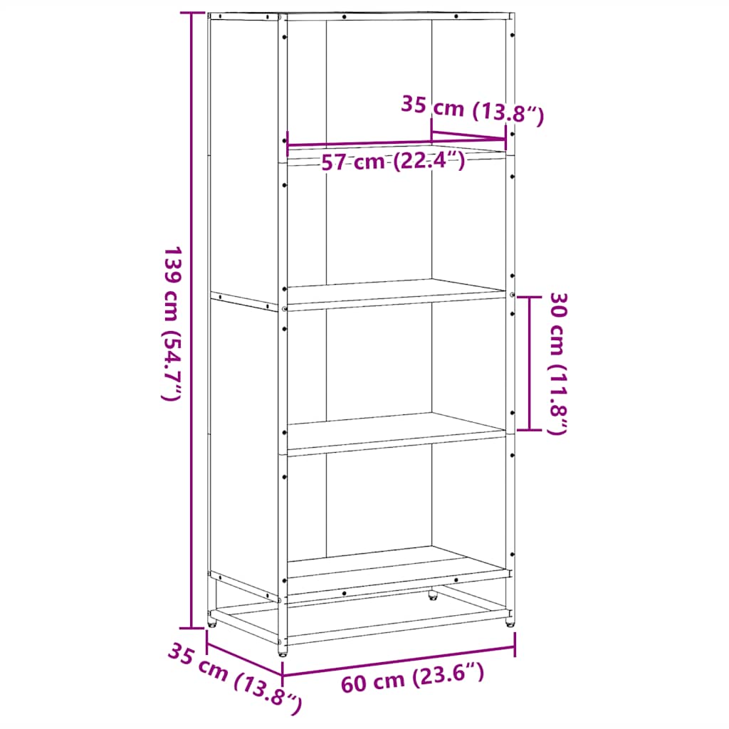 Boekenkast 60x35x139 cm bewerkt hout grijs sonoma eikenkleurig