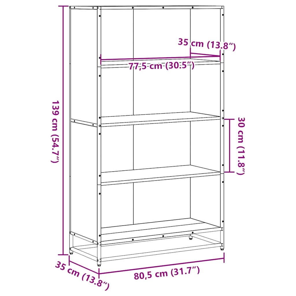 Boekenkast 80,5x35x139 cm bewerkt hout grijs sonoma eikenkleur
