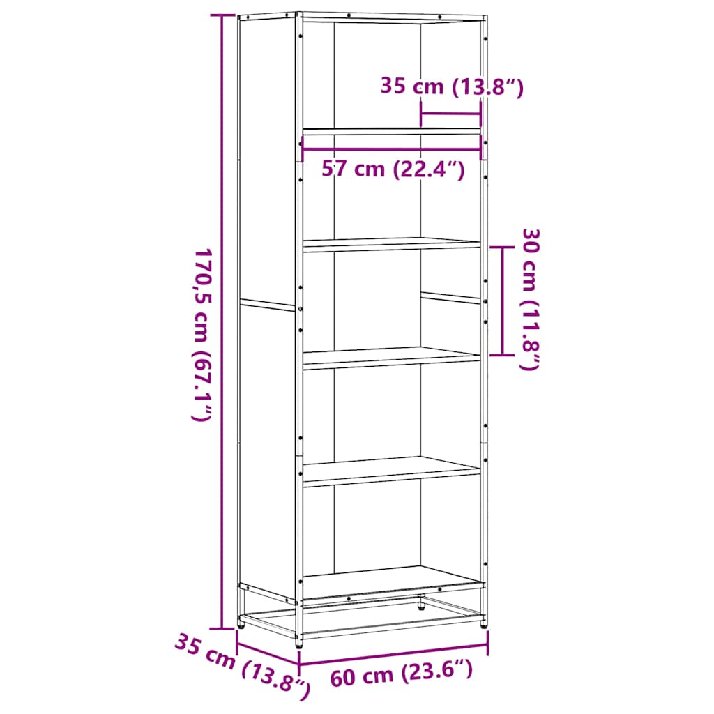 Boekenkast 60x35x170,5 cm bewerkt hout grijs sonoma eikenkleur