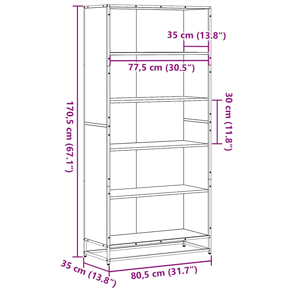Boekenkast 80,5x35x170,5 cm bewerkt hout sonoma eikenkleurig