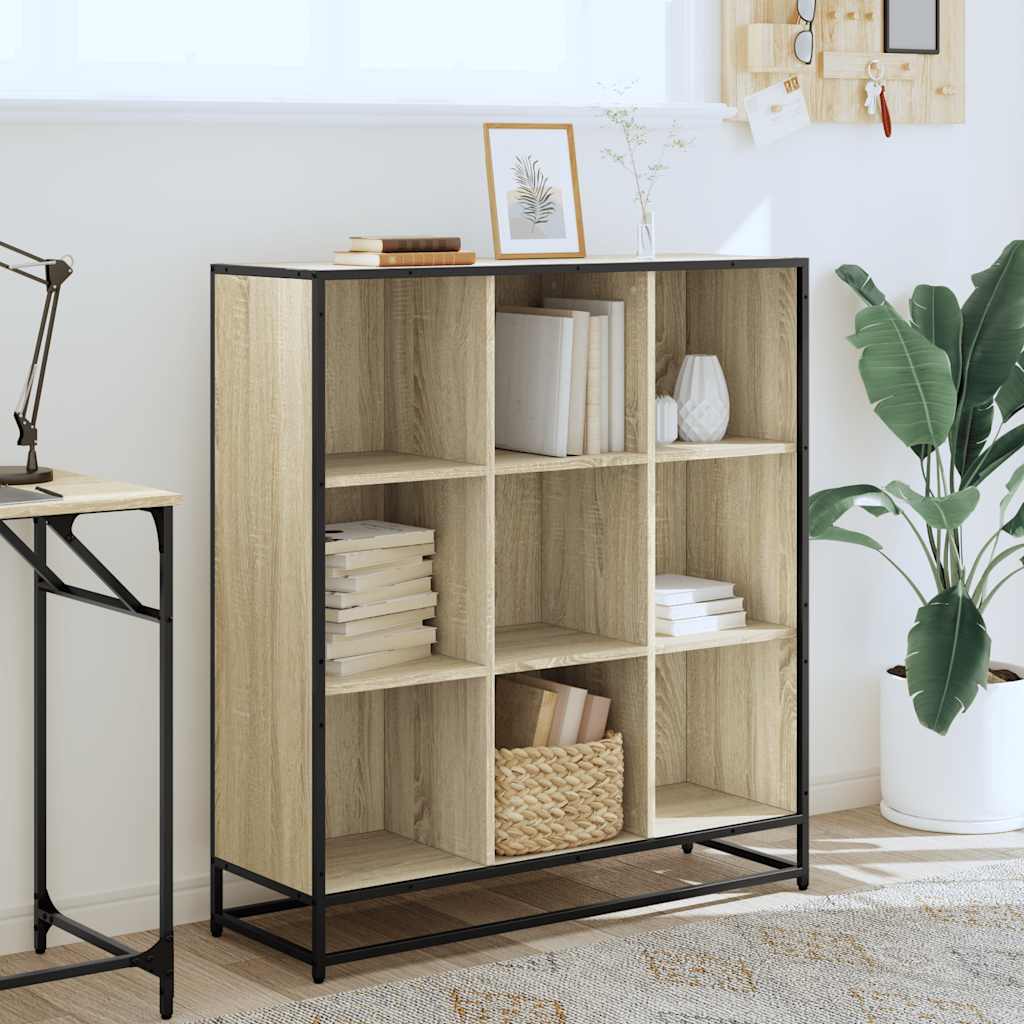 Boekenkast 97,5x33x107,5 cm bewerkt hout en metaal sonoma eiken