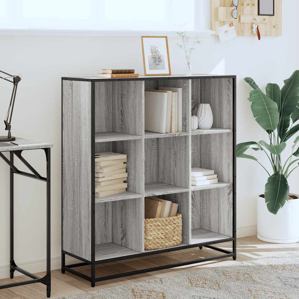 Boekenkast 97,5x33x107,5 cm bewerkt hout en metaal grijs sonoma