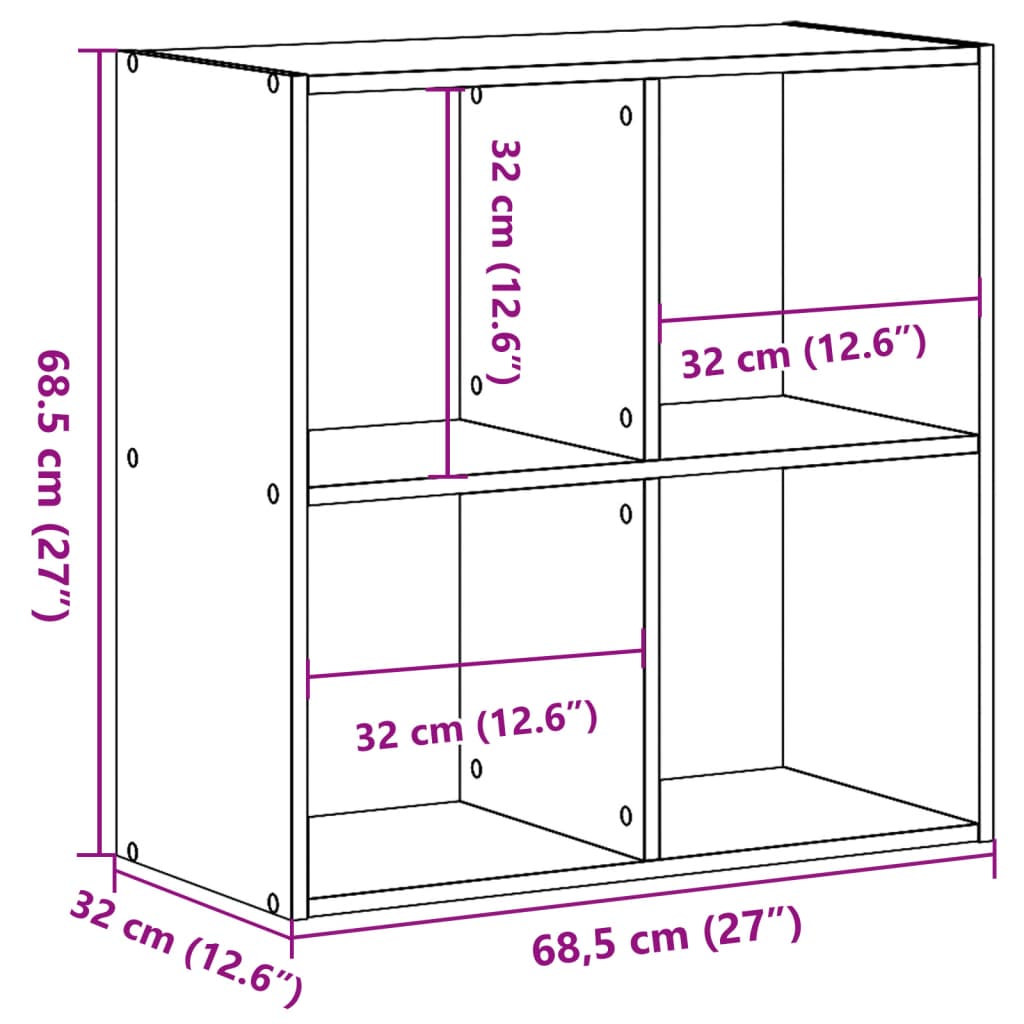 Boekenkast 68,5x32x68,5 cm bewerkt hout grijs sonoma eiken