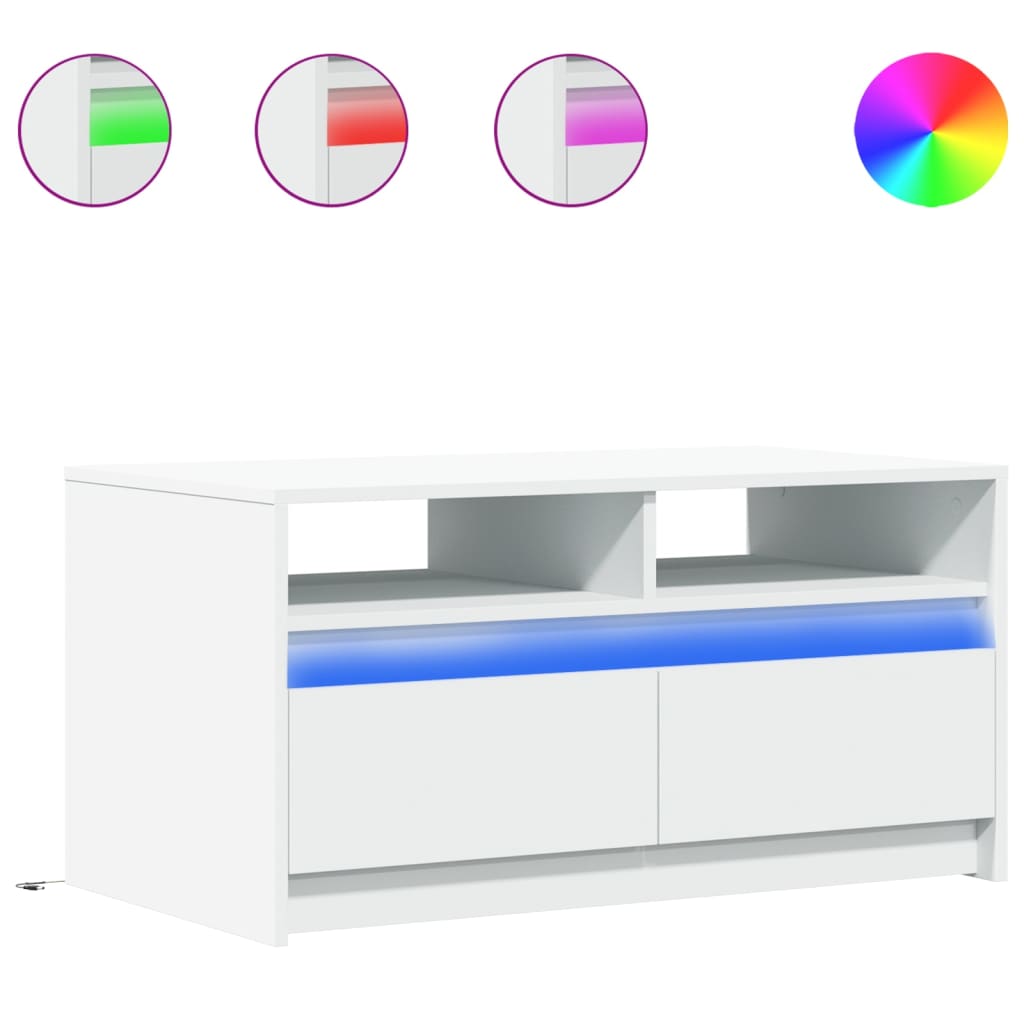 Salontafel met LED-verlichting bewerkt hout wit