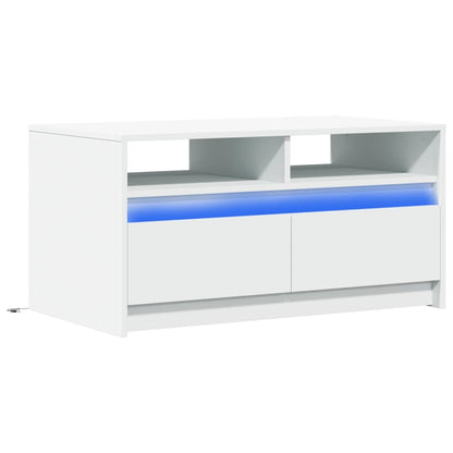 Salontafel met LED-verlichting bewerkt hout wit