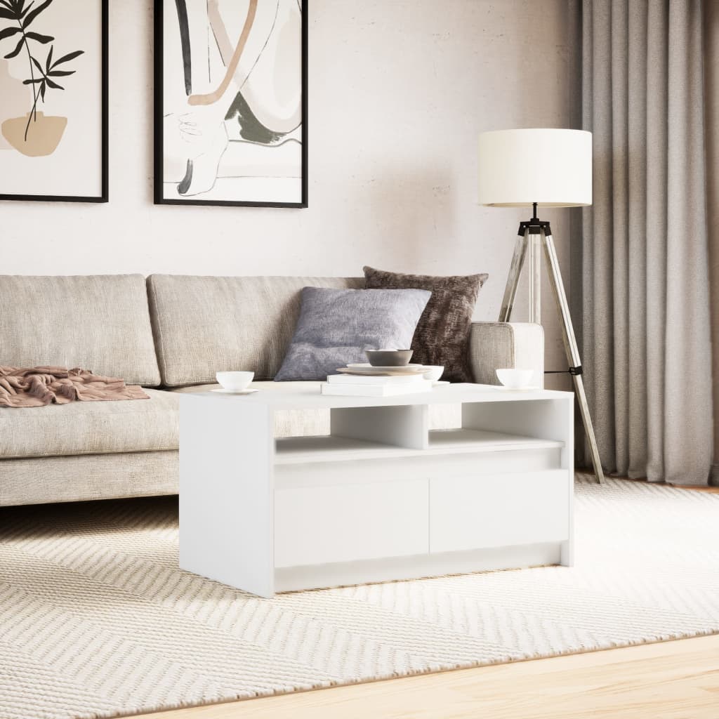 Salontafel met LED-verlichting bewerkt hout wit