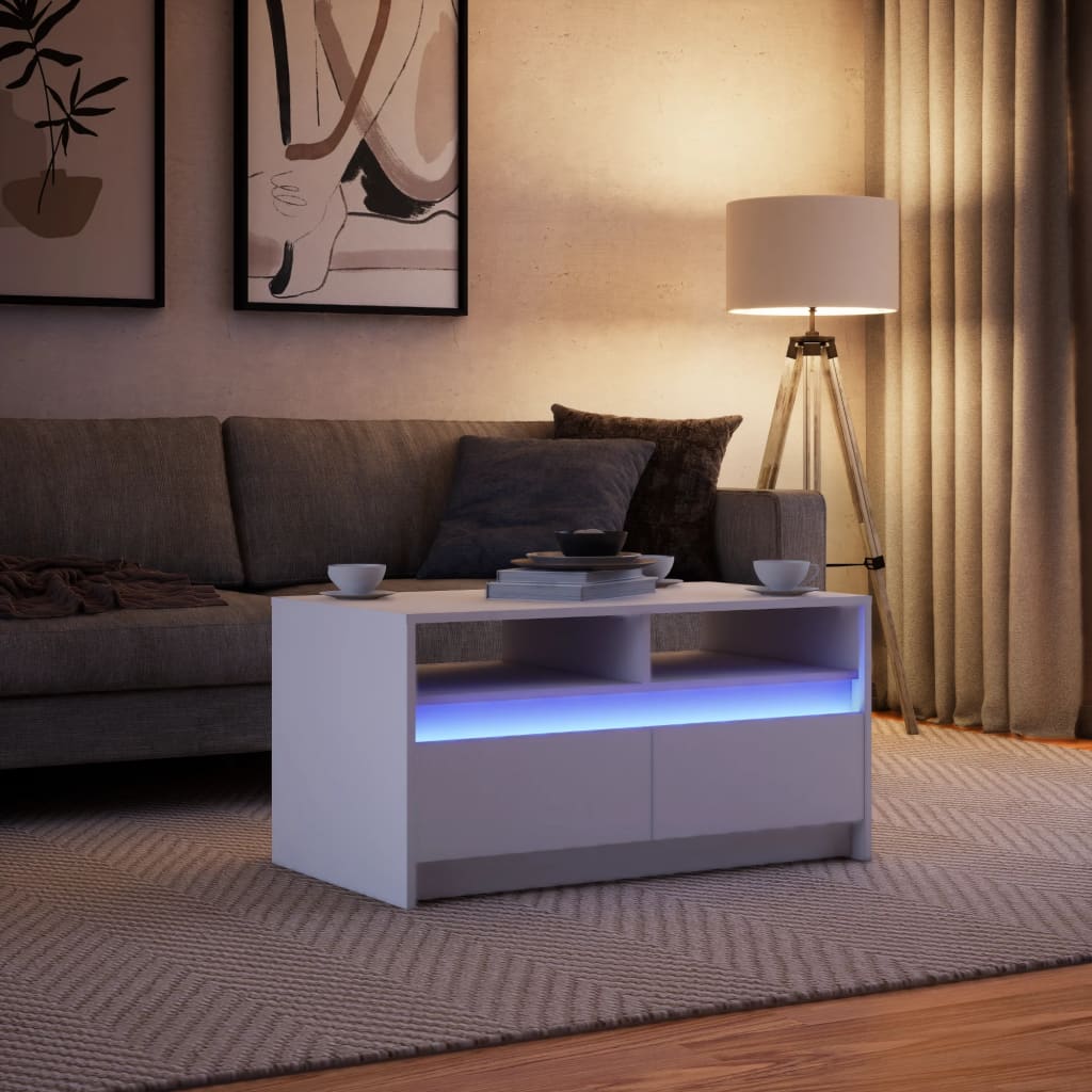 Salontafel met LED-verlichting bewerkt hout wit