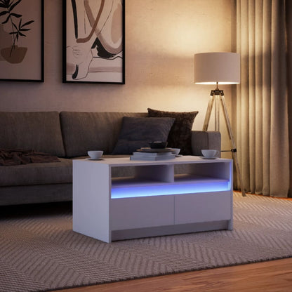 Salontafel met LED-verlichting bewerkt hout wit