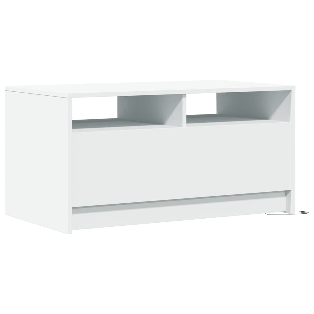 Salontafel met LED-verlichting bewerkt hout wit
