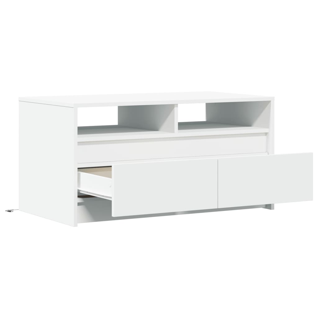 Salontafel met LED-verlichting bewerkt hout wit