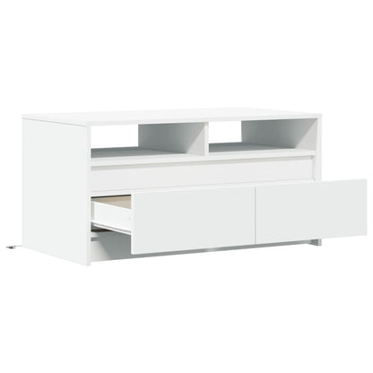 Salontafel met LED-verlichting bewerkt hout wit