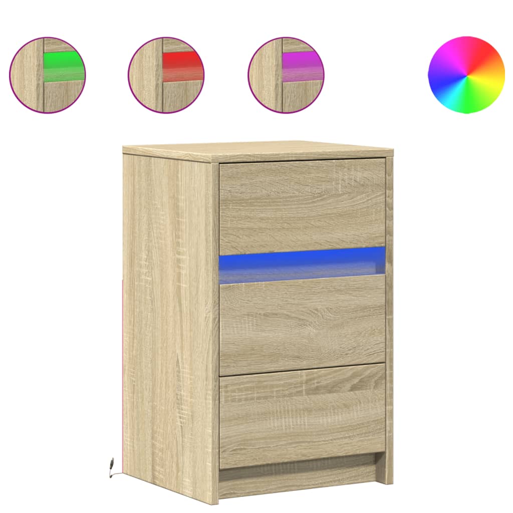 Nachtkastje met LED-verlichting bewerkt hout sonoma eikenkleur