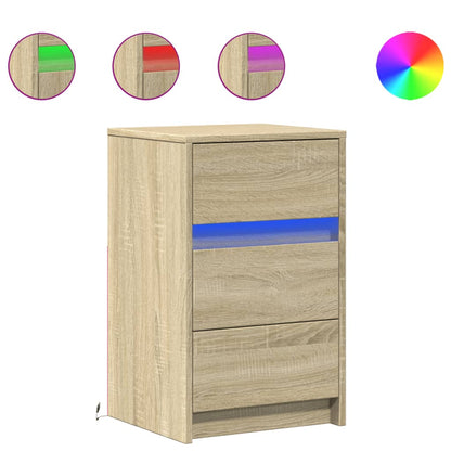 Nachtkastje met LED-verlichting bewerkt hout sonoma eikenkleur