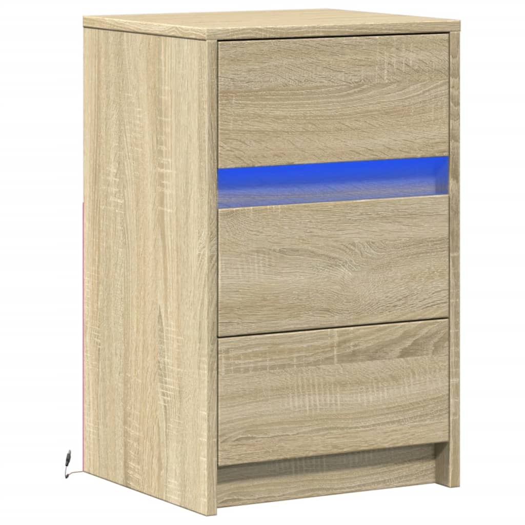 Nachtkastje met LED-verlichting bewerkt hout sonoma eikenkleur