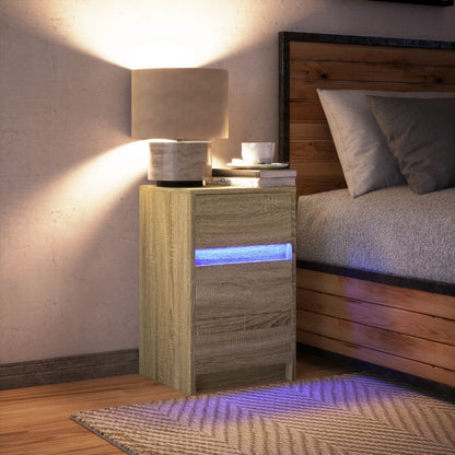 Nachtkastje met LED-verlichting bewerkt hout sonoma eikenkleur
