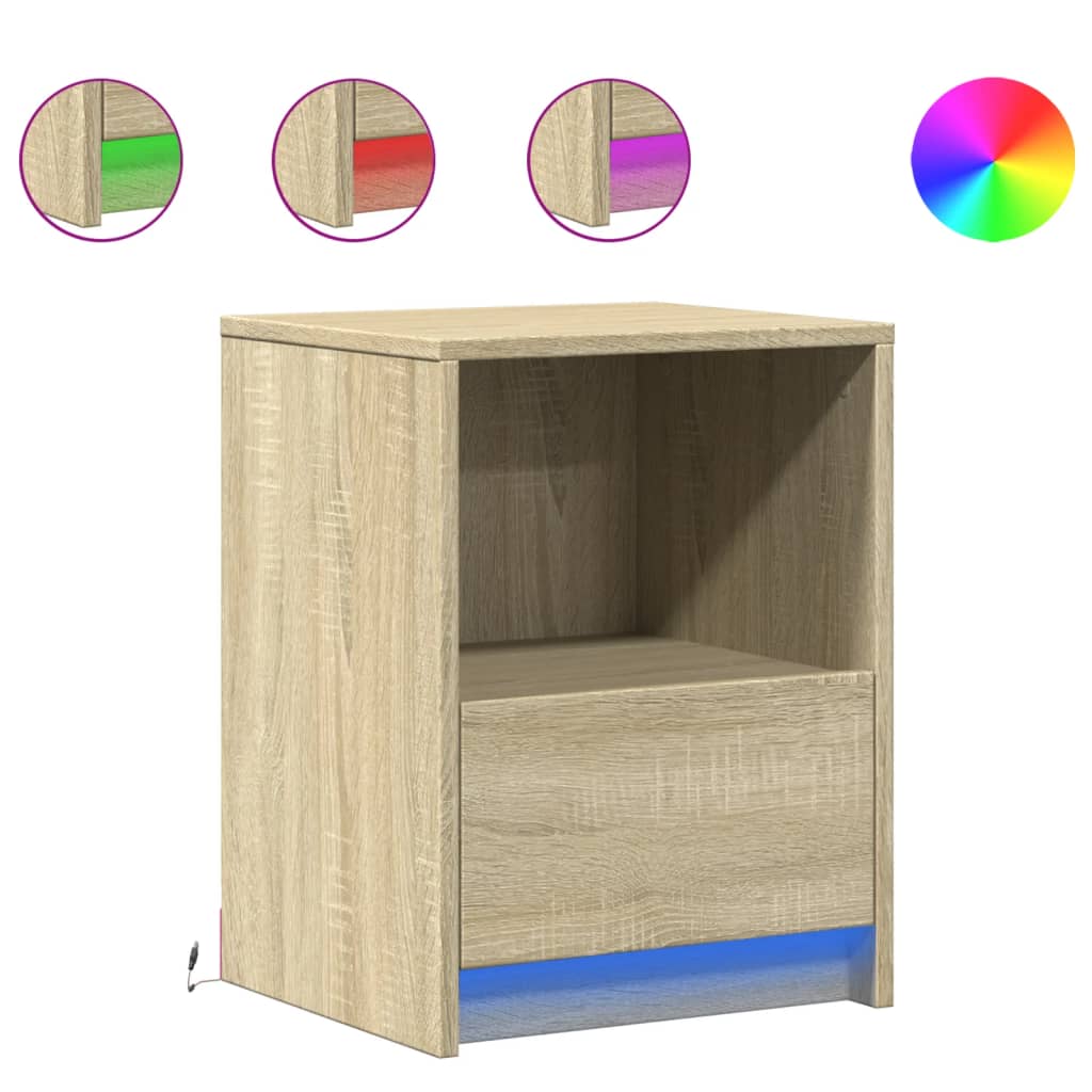 Nachtkastje met LED-verlichting bewerkt hout sonoma eikenkleur