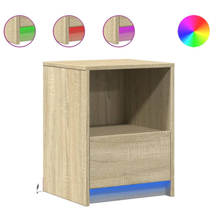 Nachtkastje met LED-verlichting bewerkt hout sonoma eikenkleur
