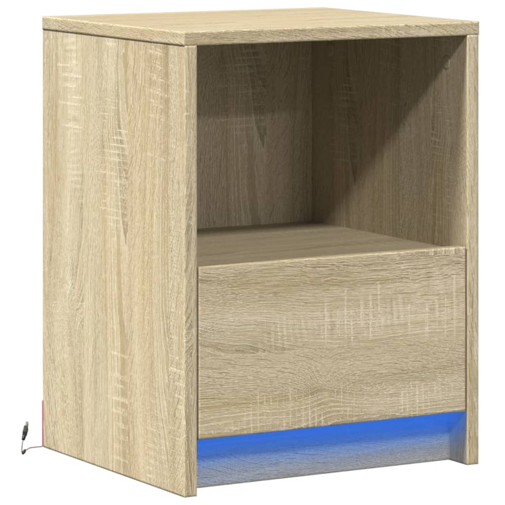 Nachtkastje met LED-verlichting bewerkt hout sonoma eikenkleur