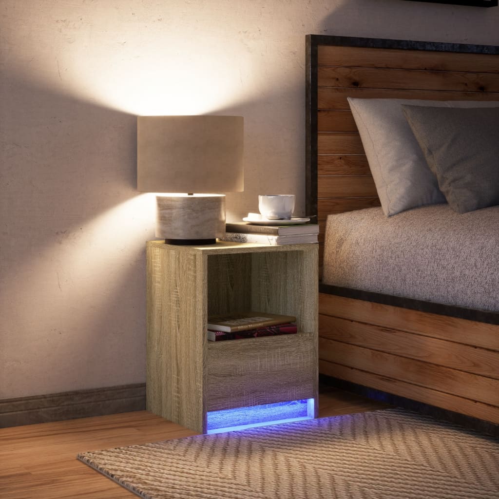 Nachtkastje met LED-verlichting bewerkt hout sonoma eikenkleur