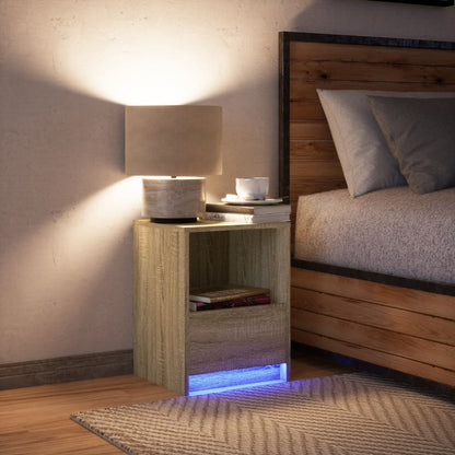 Nachtkastje met LED-verlichting bewerkt hout sonoma eikenkleur