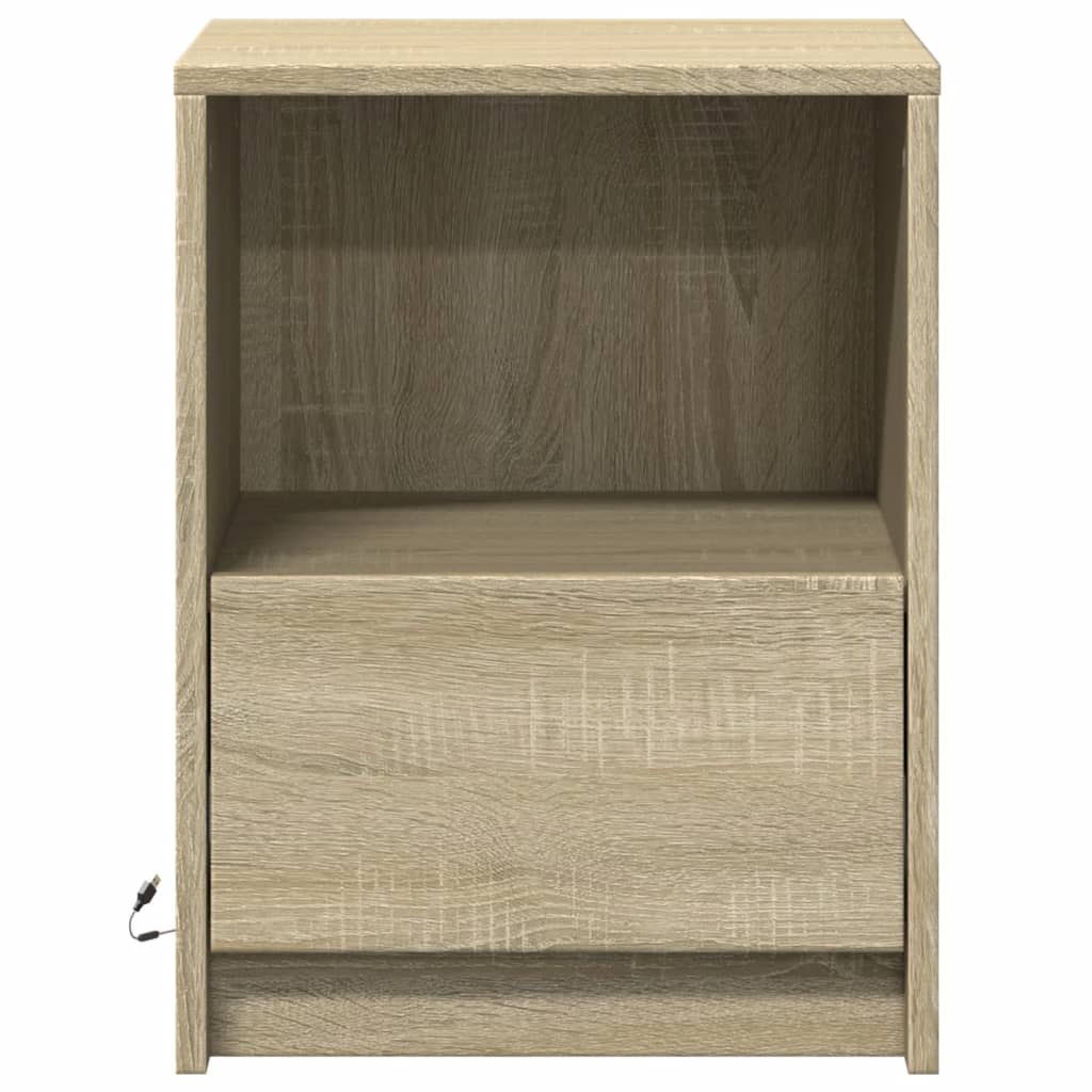 Nachtkastje met LED-verlichting bewerkt hout sonoma eikenkleur