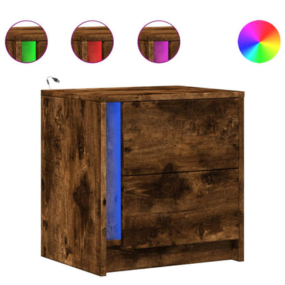 nachtkastje met LED-verlichting bewerkt hout gerookt eikenkleur