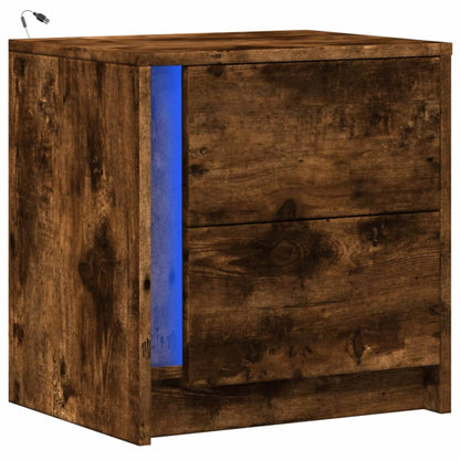 nachtkastje met LED-verlichting bewerkt hout gerookt eikenkleur