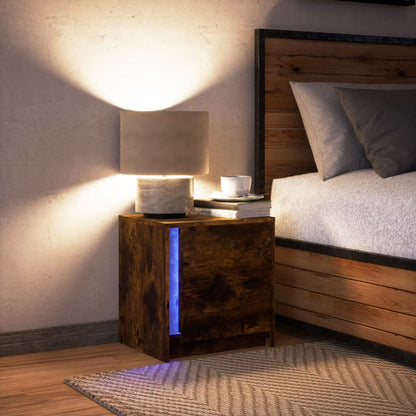 nachtkastje met LED-verlichting bewerkt hout gerookt eikenkleur