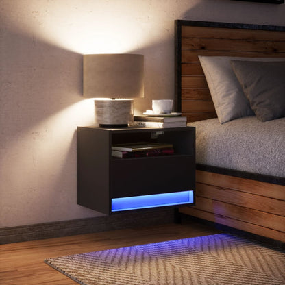 Nachtkastje met LED's wandgemonteerd zwart