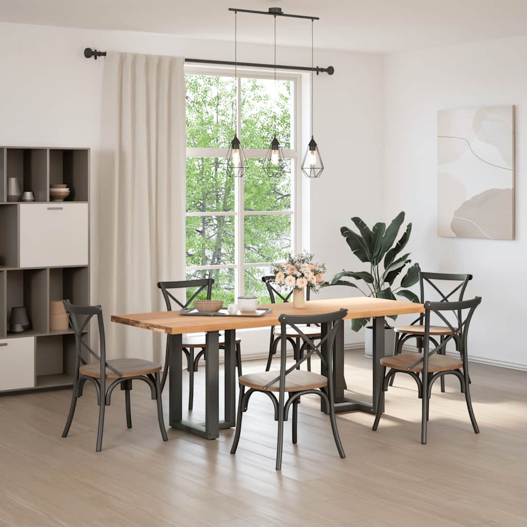 Eettafel rechthoekig 220x80x74 cm massief eikenhout lichtbruin