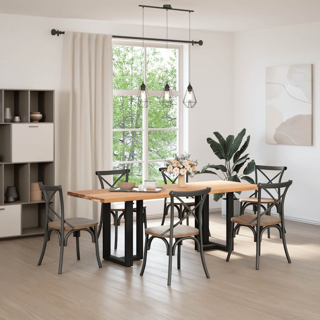 Eettafel rechthoekig 220x80x74 cm massief eikenhout lichtbruin