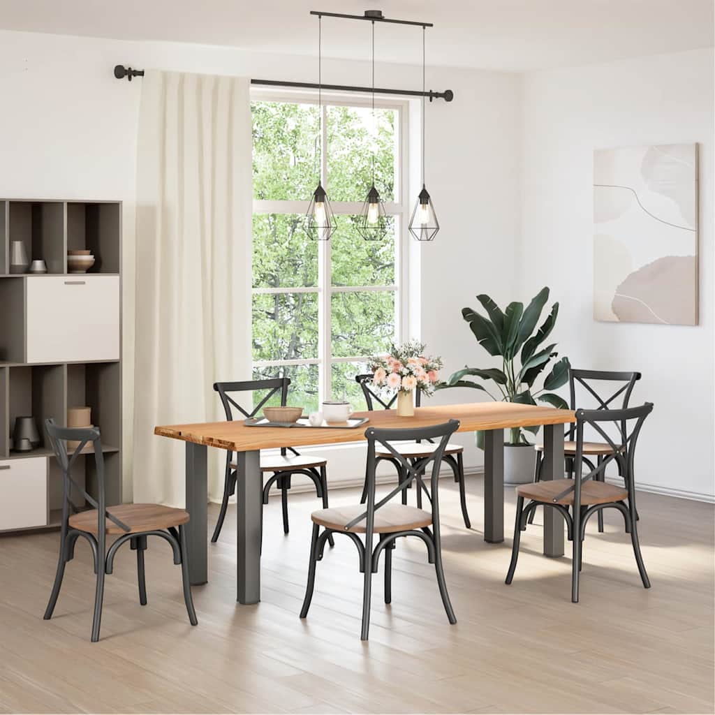 Eettafel met natuurlijke rand 220x80x74 cm massief eikenhout