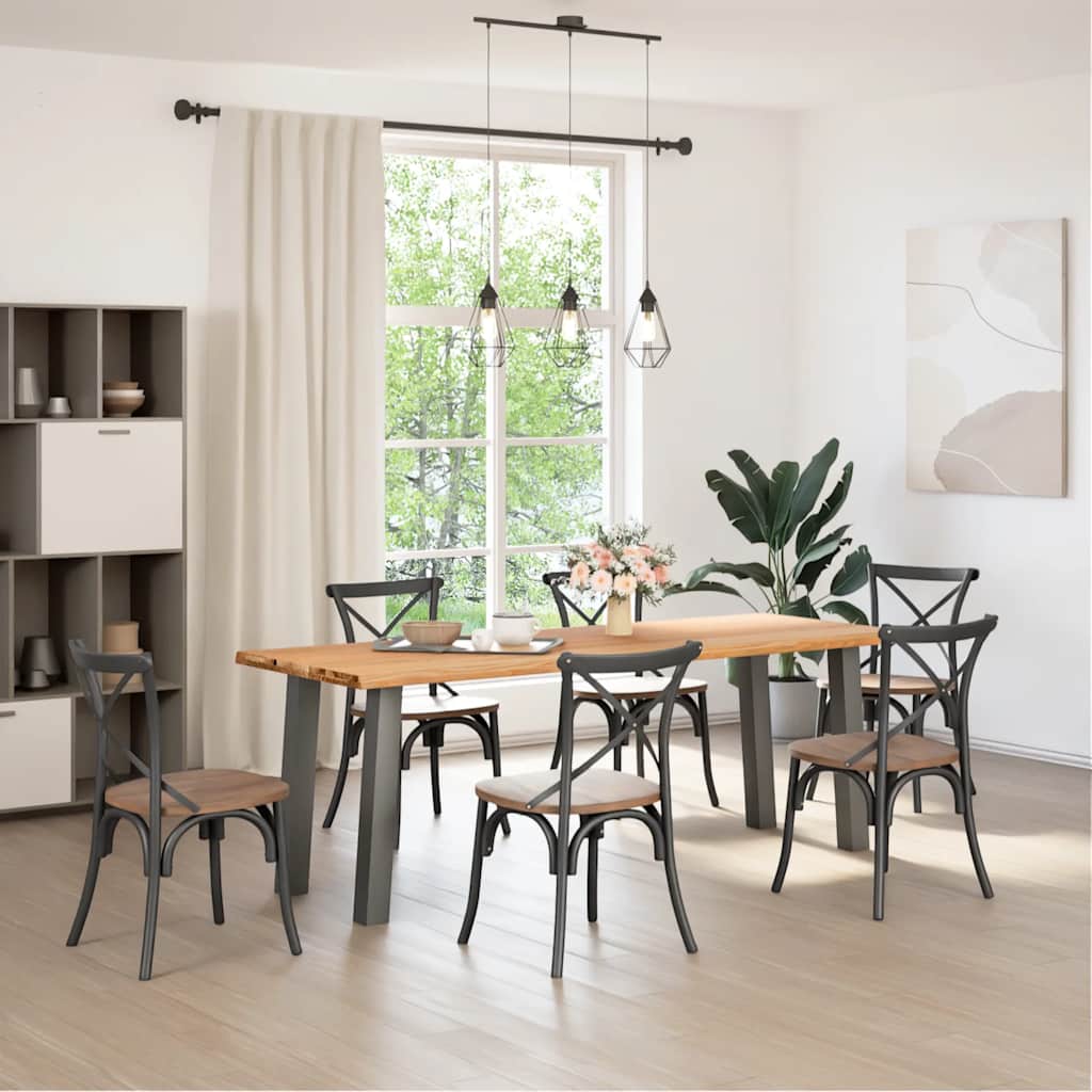 Eettafel met natuurlijke rand 220x80x74 cm massief eikenhout