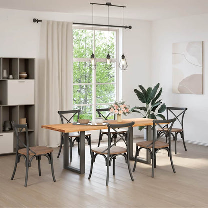 Eettafel met natuurlijke rand 220x80x74 cm massief eikenhout