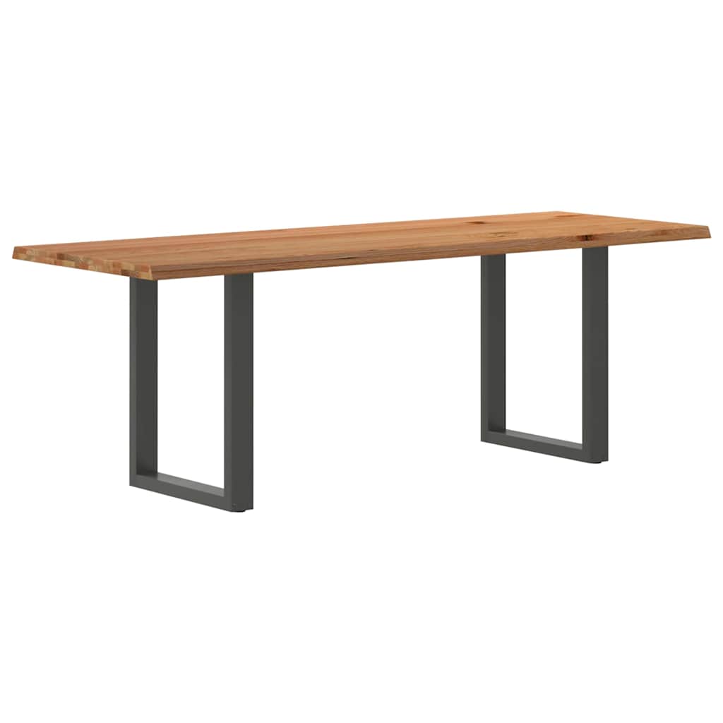 Eettafel met natuurlijke rand 220x80x74 cm massief eikenhout