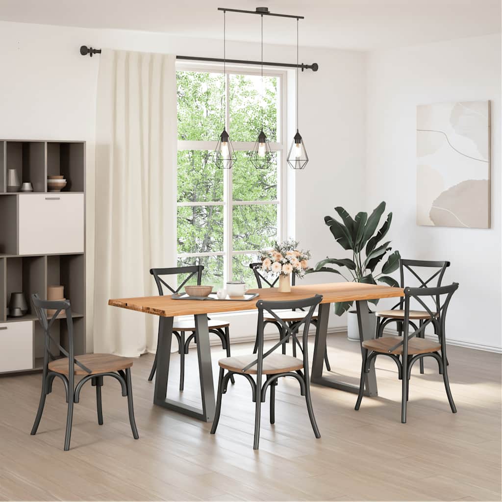 Eettafel met natuurlijke rand 220x80x74 cm massief eikenhout