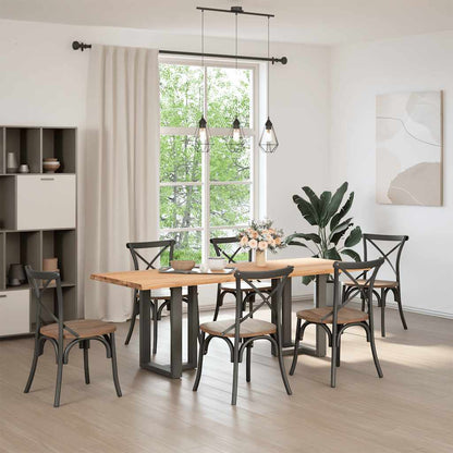 Eettafel met natuurlijke rand 220x80x74 cm massief eikenhout