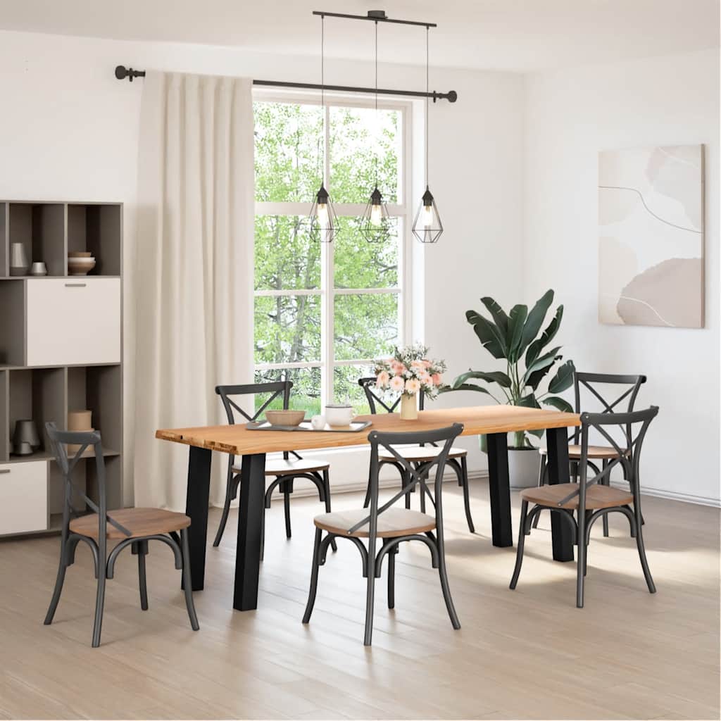 Eettafel met natuurlijke rand 220x80x74 cm massief eikenhout